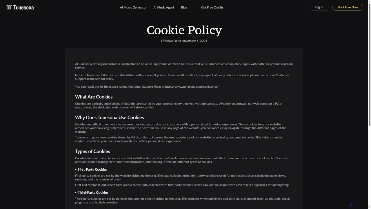 Tunesona Cookie Policy for Tunesona