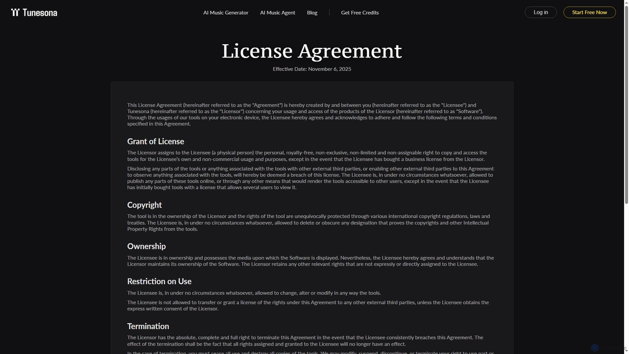 Tunesona License Agreement for Tunesona