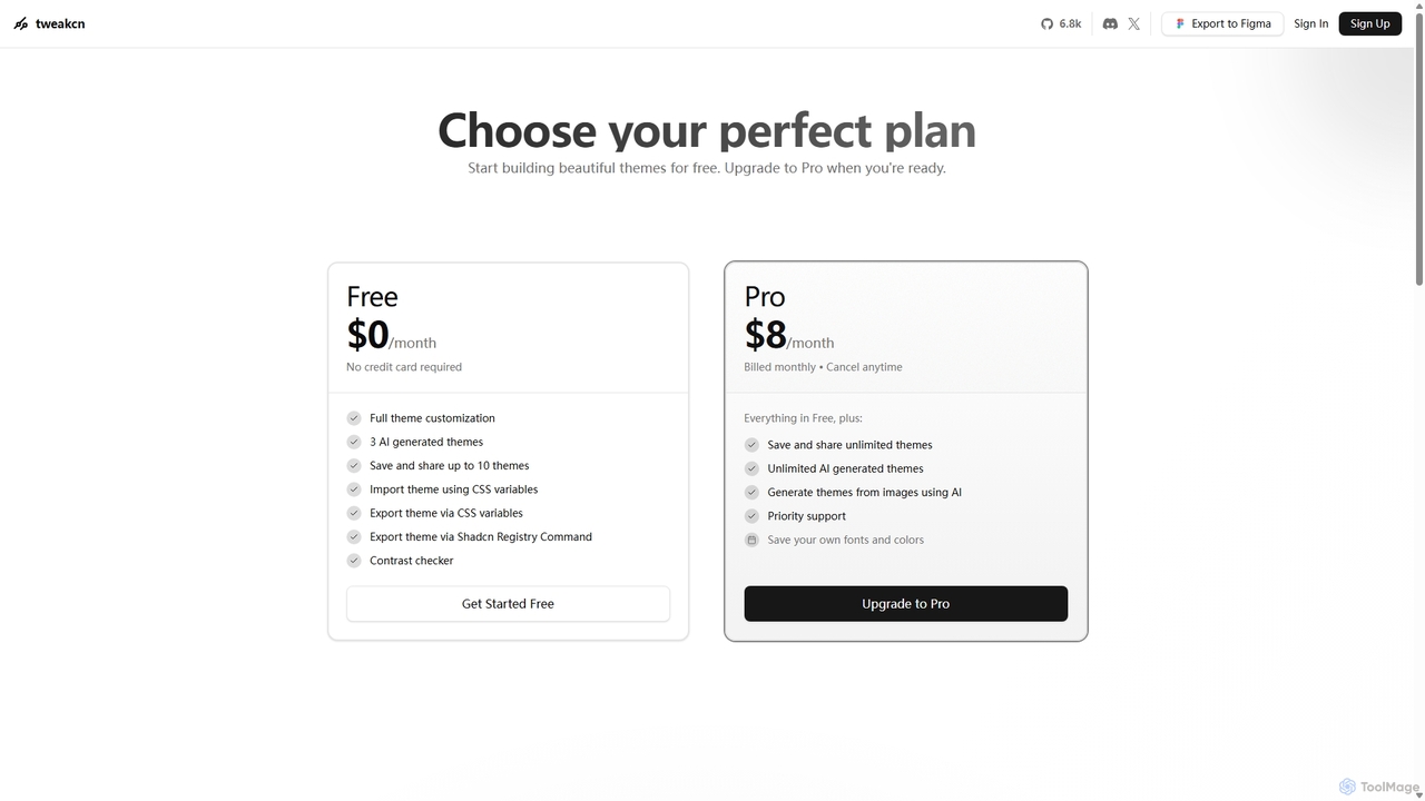 Pricing — tweakcn for Tweakcn