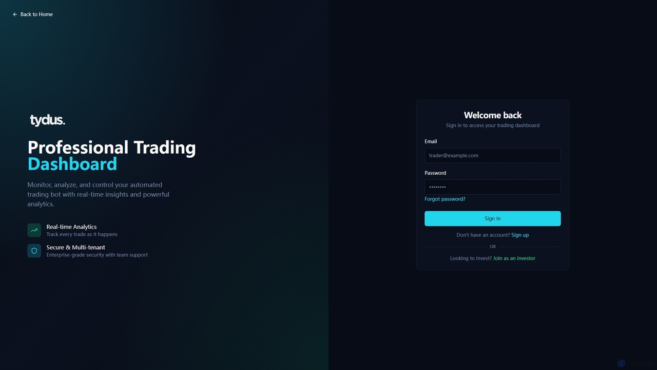Tydus Trading Dashboard - Professional Trading Bot Monitoring for Tydus