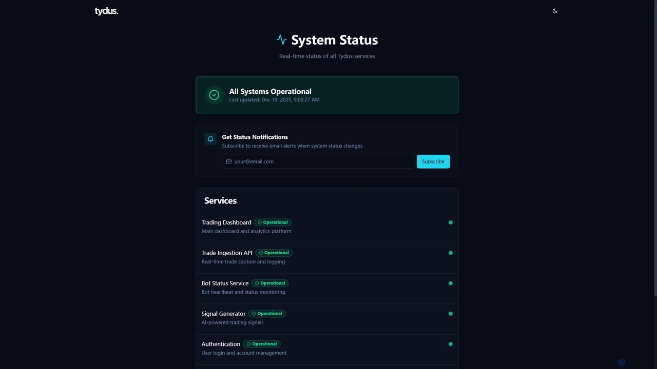 Tydus Trading Dashboard - Professional Trading Bot Monitoring for Tydus