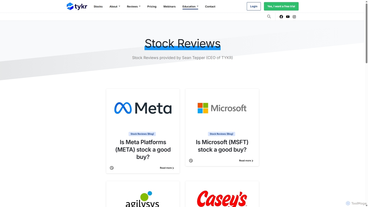 Stock Reviews | Top Stock Market Reviews Picks Ratings Buy Sell Hold for Tykr
