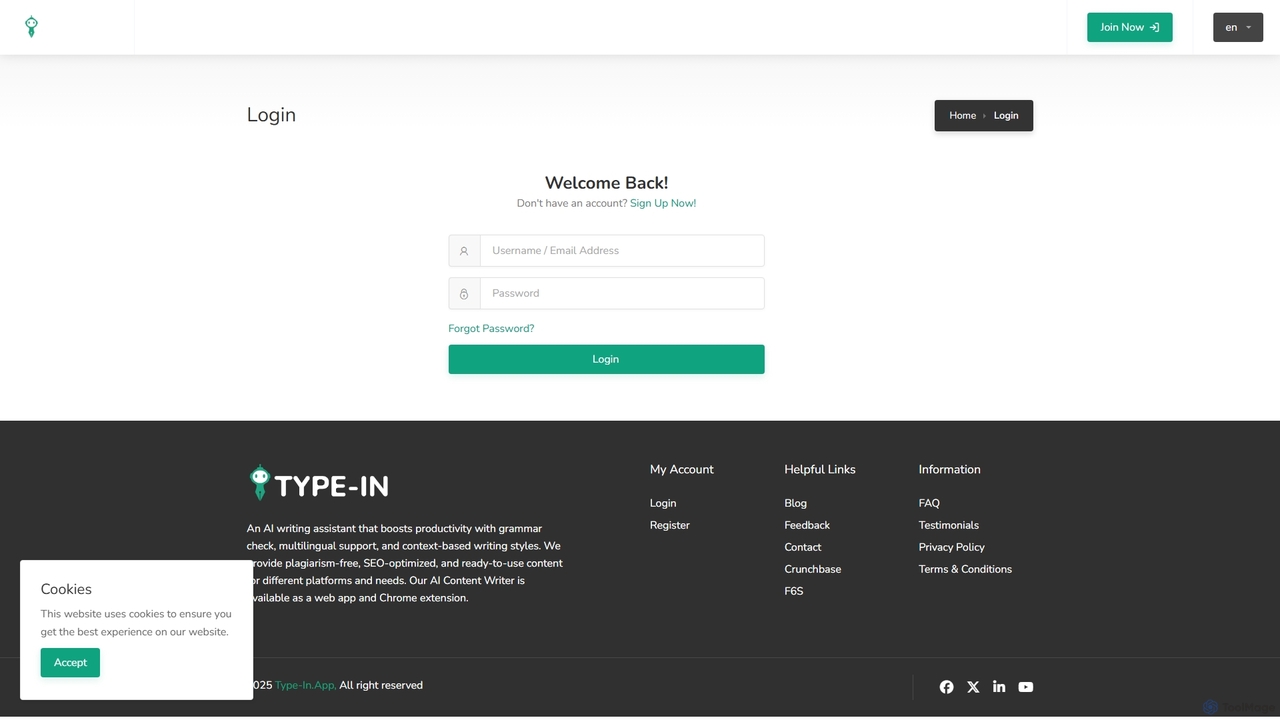 Login - AI-Powered Writing Assistant for Type In