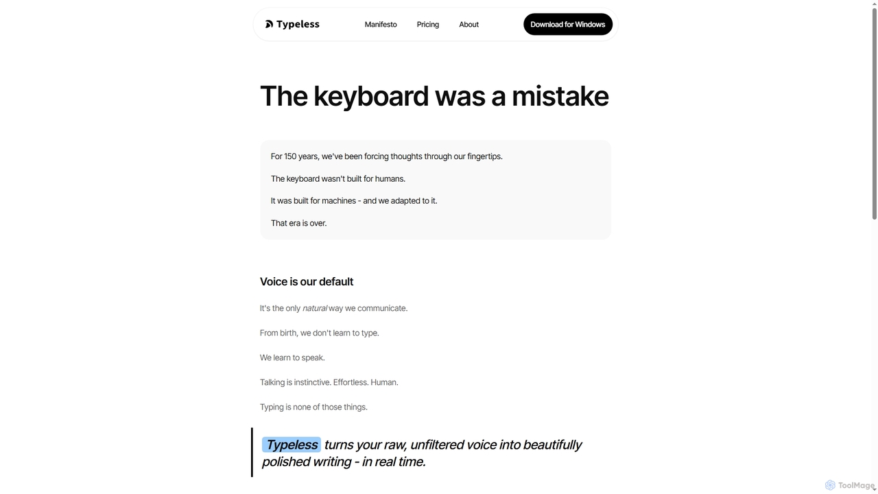 Manifesto | Typeless AI Voice Dictation for Typeless