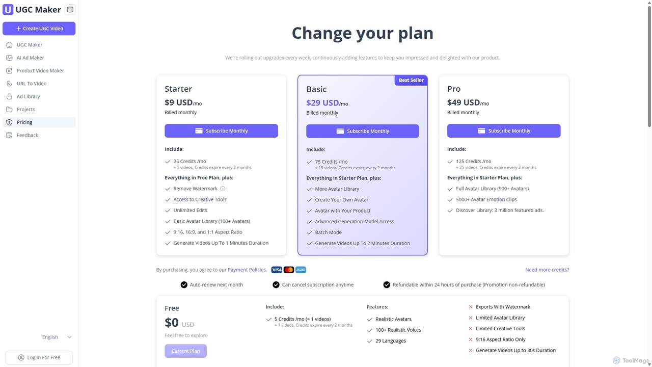 Pricing - UGC Maker for UGC Maker