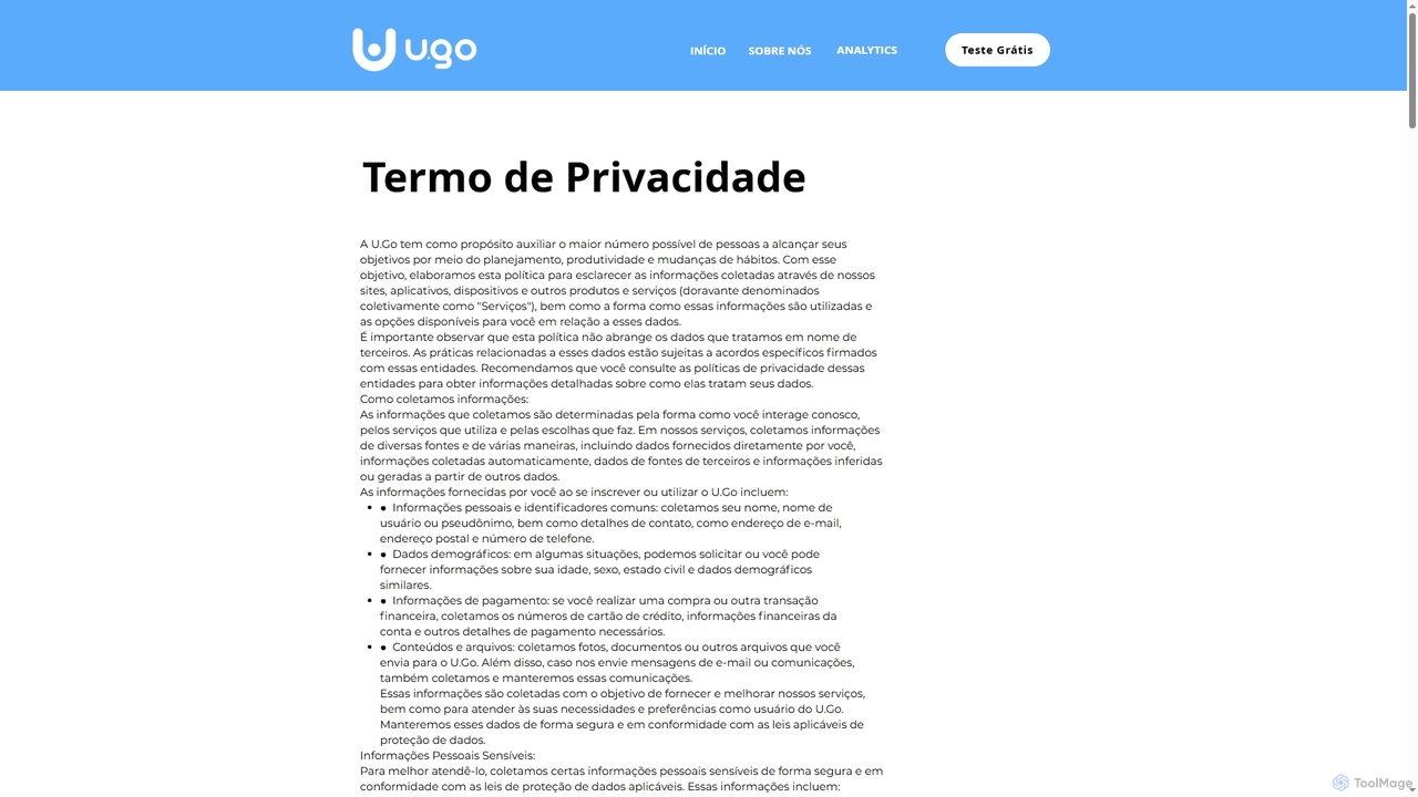 Termo de Privacidade | UGO for Ugoapp