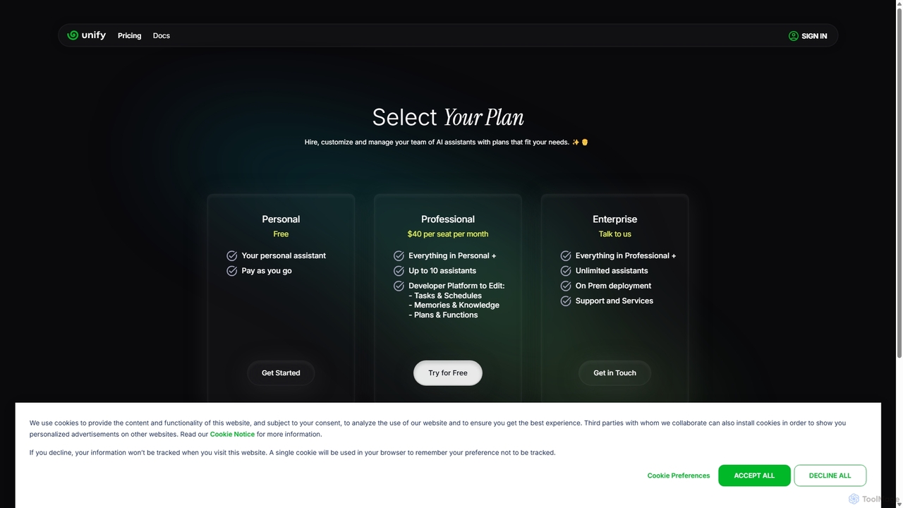 Unify: Pricing for Unify