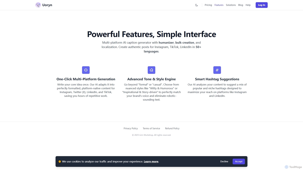 AI Social Media Generator Features | 13 Free Tools - Uoryn-Humanize AI Text for Uoryn