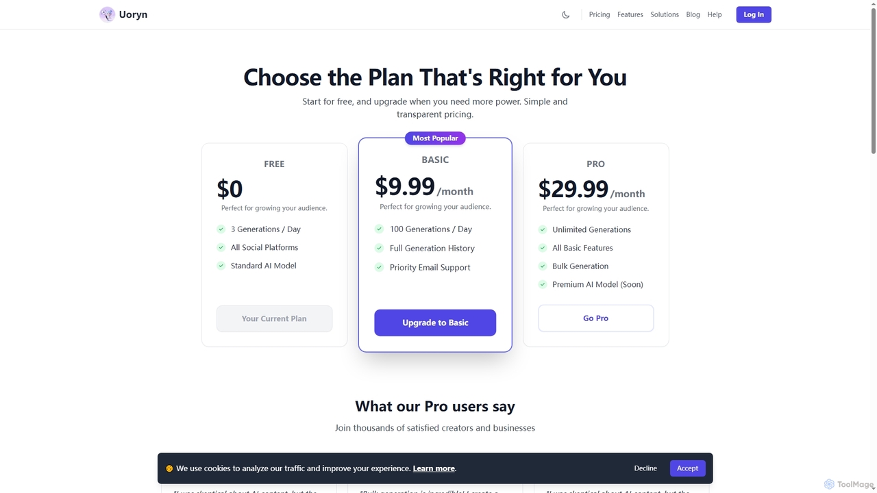 AI Caption Generator Pricing | Free Forever Plan - Uoryn-Humanize AI Text for Uoryn