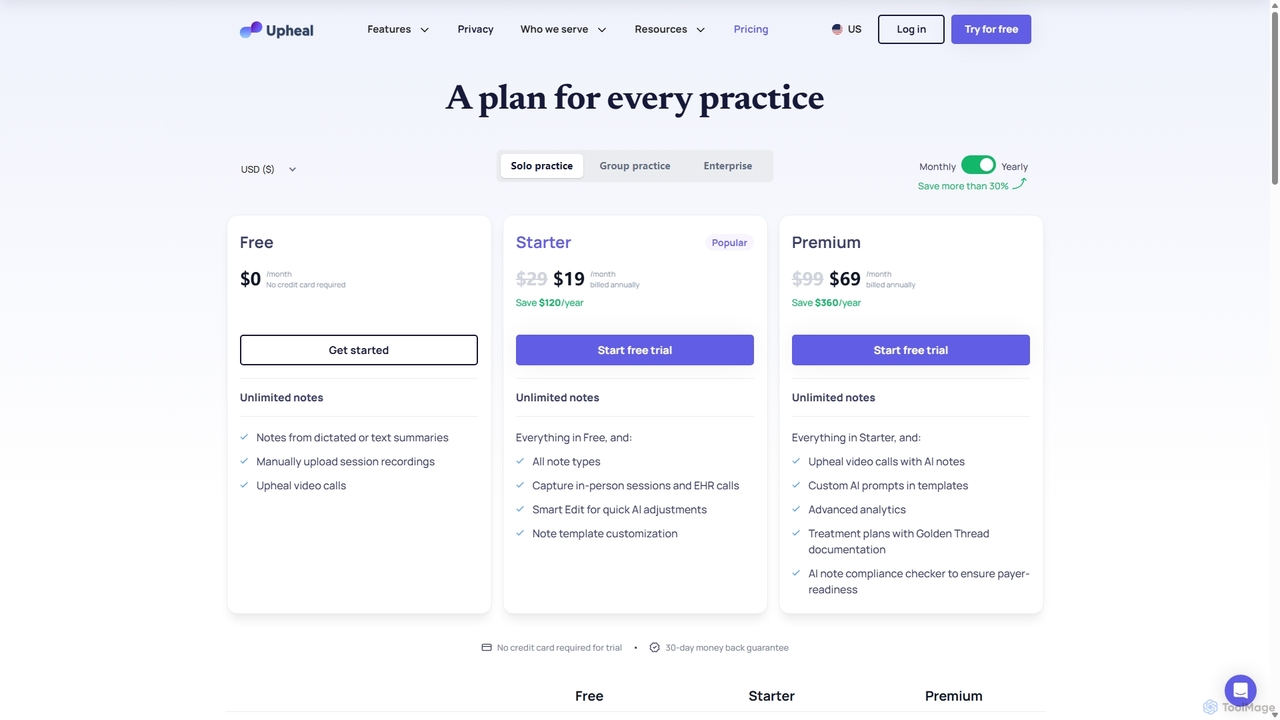 Pricing | Upheal for Upheal