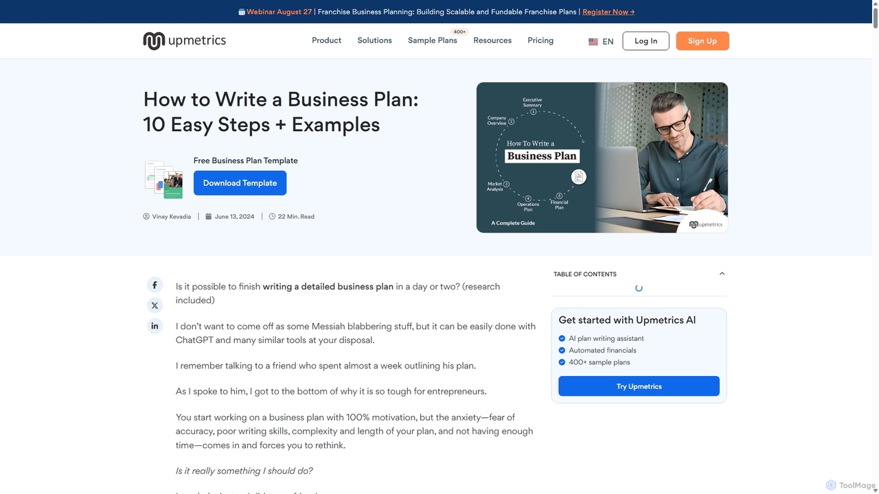 How to Write a Business Plan: 10 Easy Steps + Examples for Upmetrics