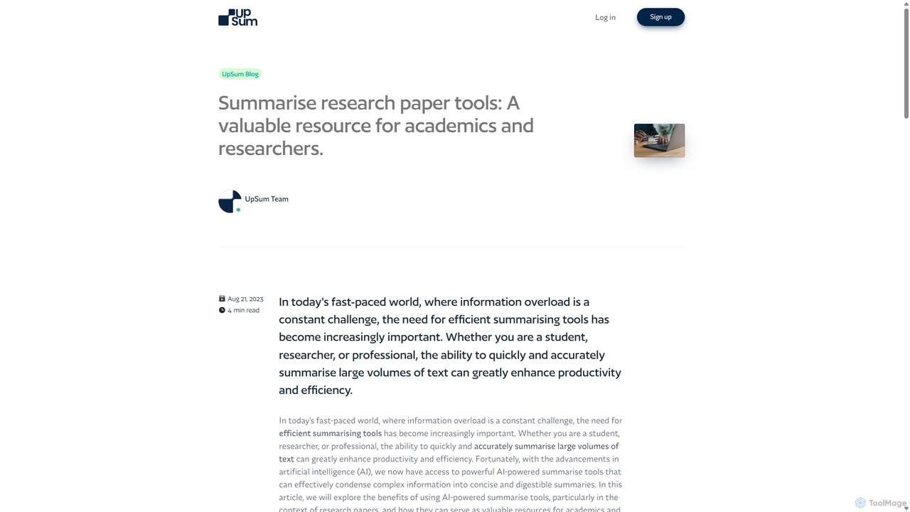 UpSum – Summarise research paper tools: A valuable resource for academics and researchers. for Upsum