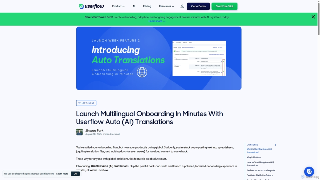 Launch Multilingual Onboarding in Minutes with Userflow Auto (AI) Translations | Userflow Blog for Userflow