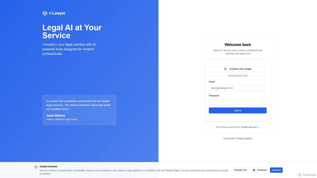 Sign In to v-Lawyer | Legal AI Platform for V-lawyer