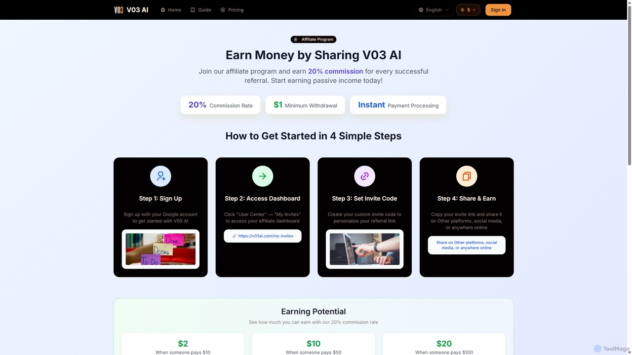 Affiliate Program - Earn 20% Commission | V03 AI for V03 AI