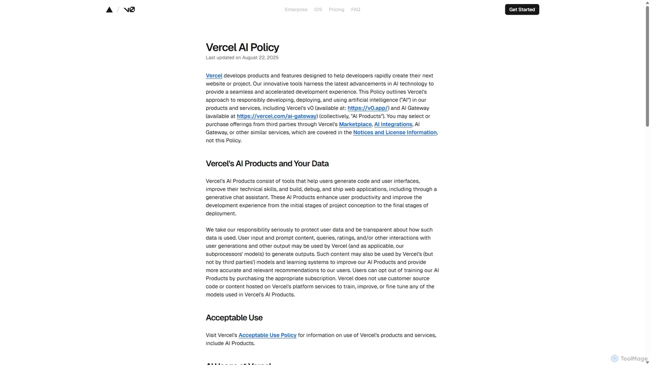 Vercel AI Policy - v0.app for V0