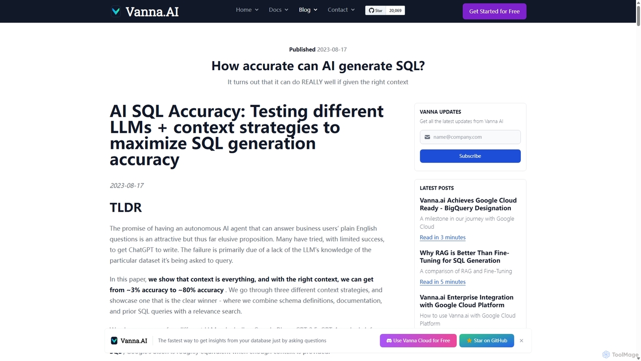 How accurate can AI generate SQL? for Vanna.AI