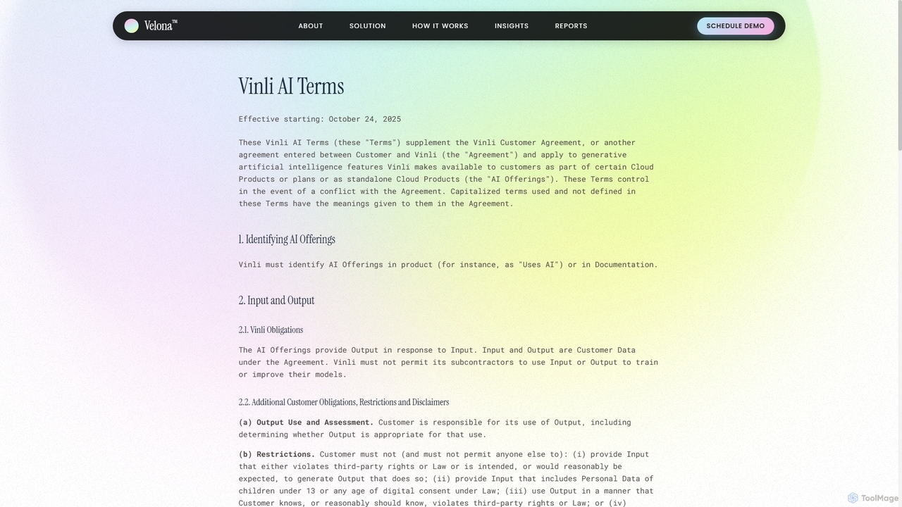 Vinli AI Terms - Velona - Velona for Velona