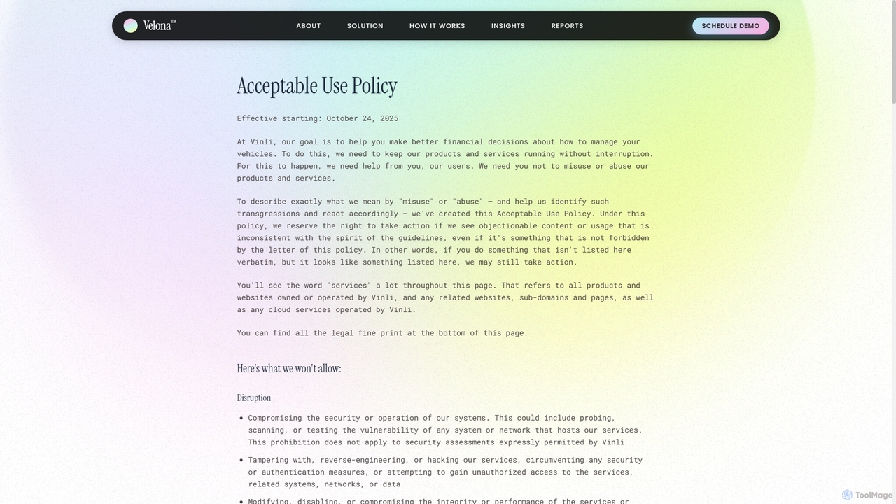 Acceptable Use Policy - Velona - Velona for Velona