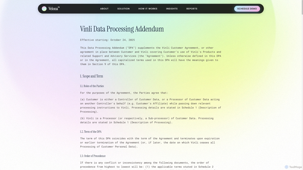 Vinli Data Processing Addendum - Velona - Velona for Velona