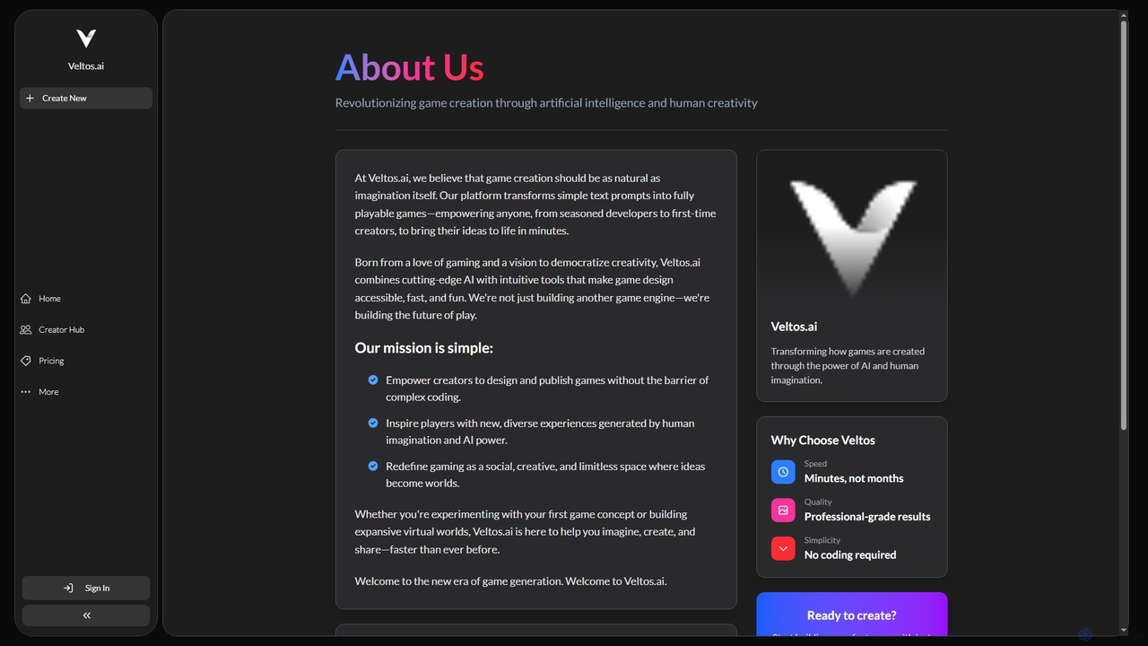 Veltos AI - Create Games & 3D Worlds with Just a Prompt for Veltos