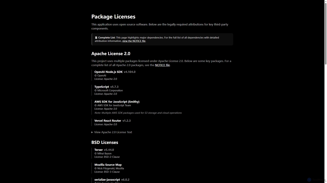 Package Licenses - Velvet Video Editor for Velvet