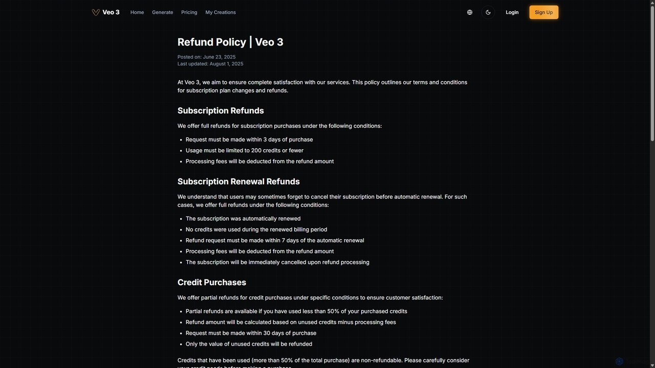 Refund Policy | Veo 3 for Veo 3