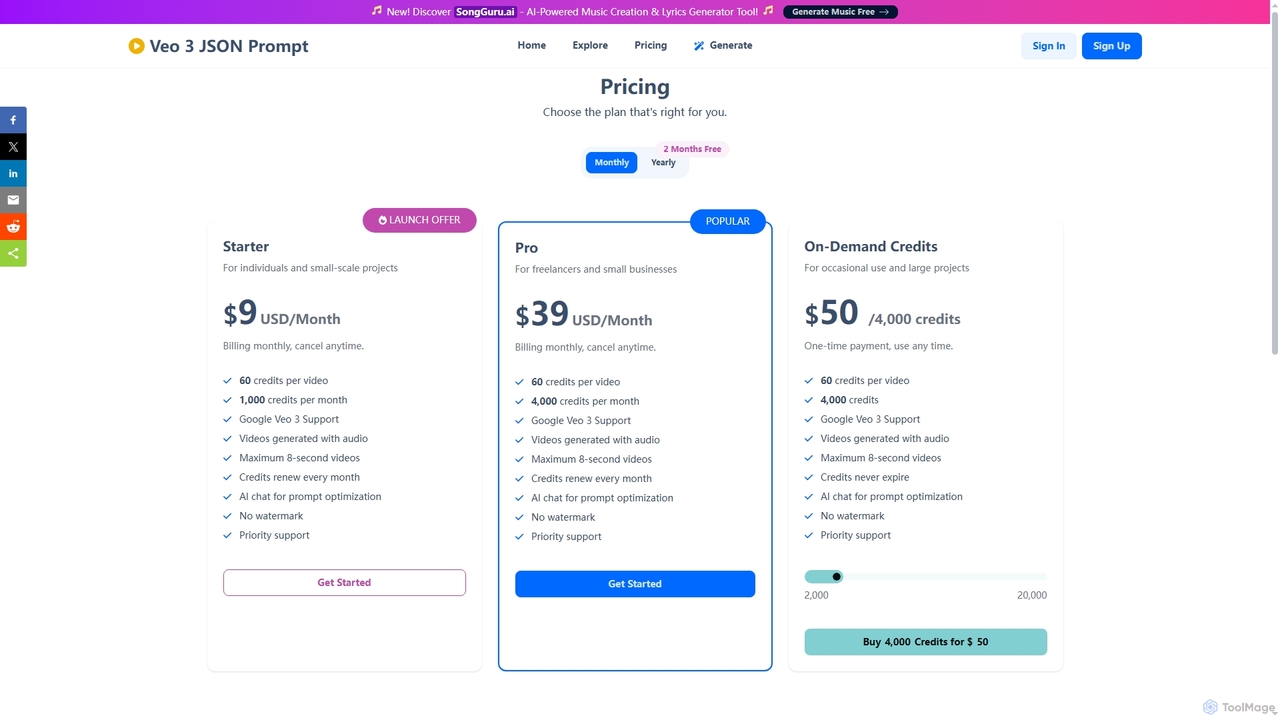 Pricing - Veo3JSONPrompt.com for Veo3 JSON Prompt