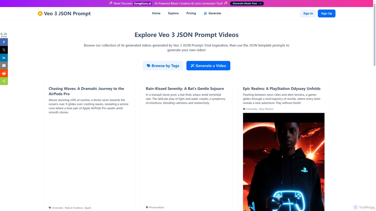 Explore Veo3 JSON Prompt Videos - Veo3JSONPrompt.com for Veo3 JSON Prompt