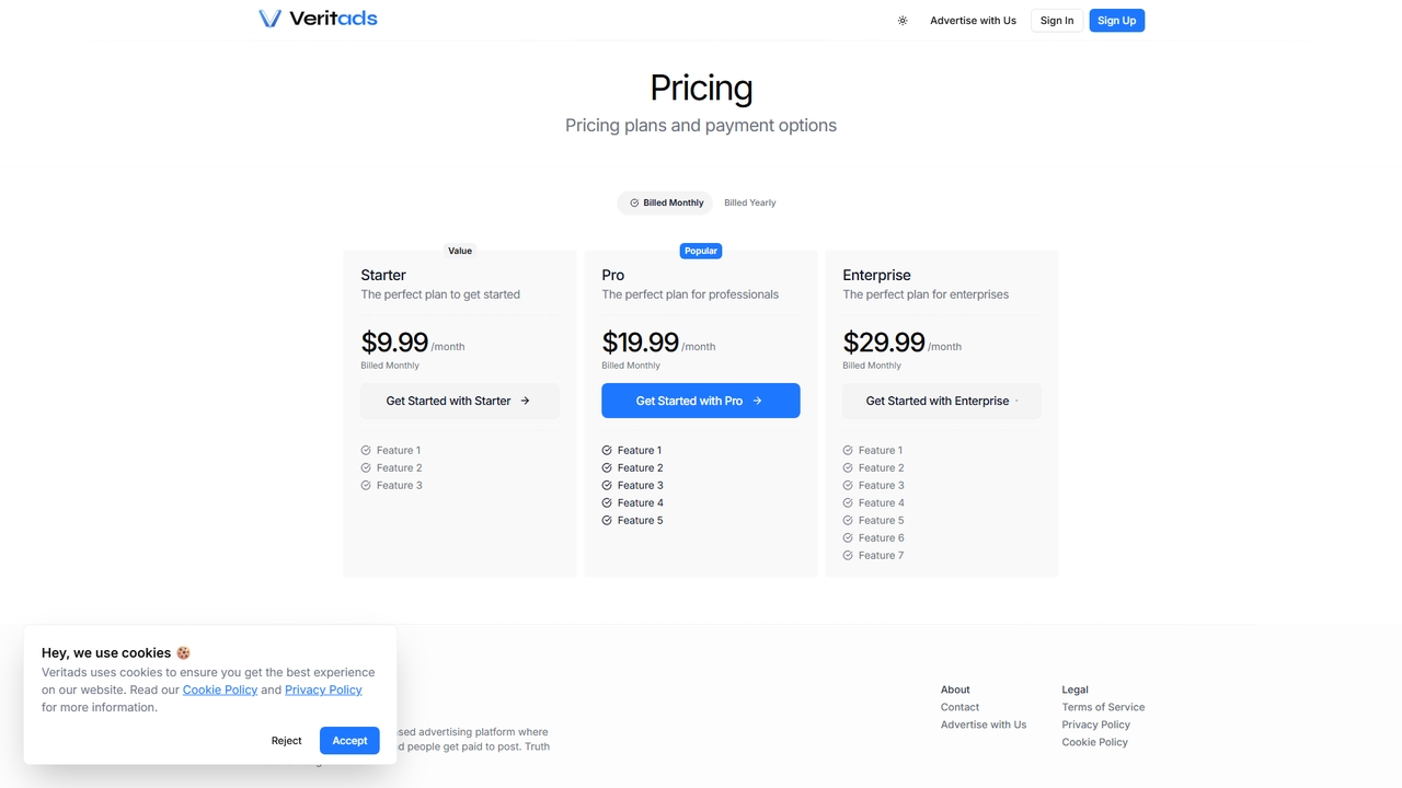 Pricing for Veritads