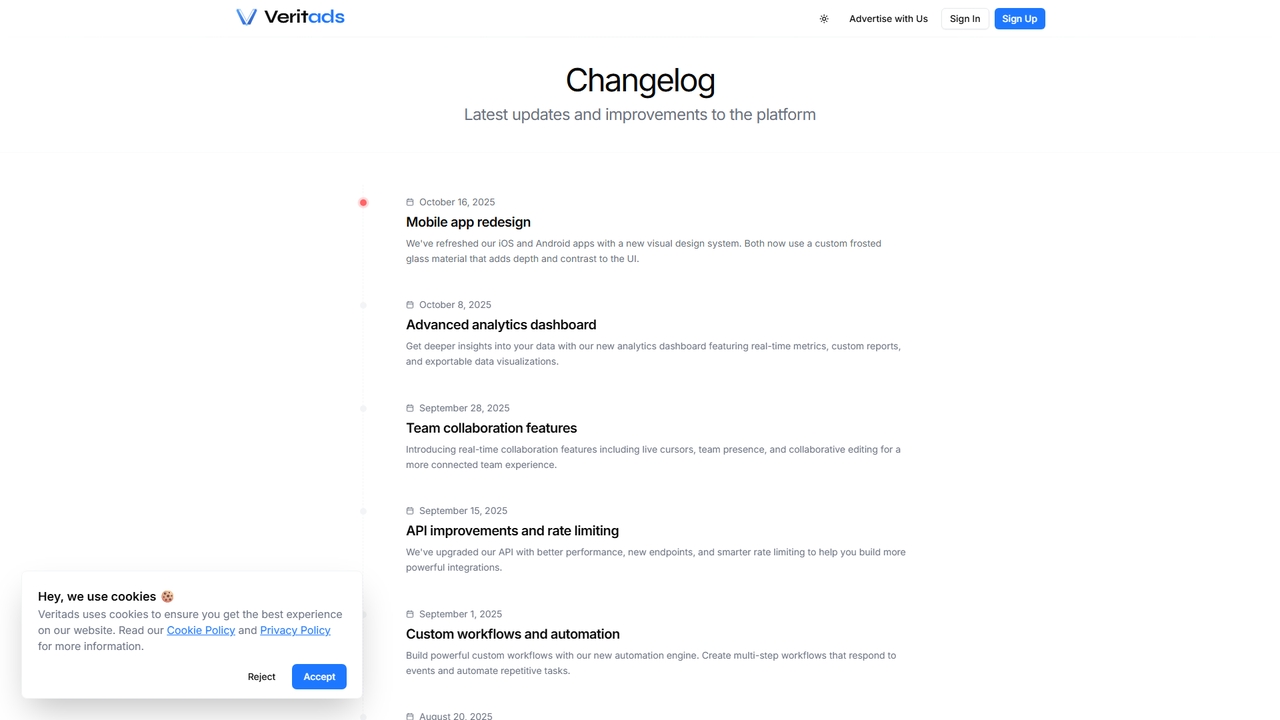 Changelog for Veritads