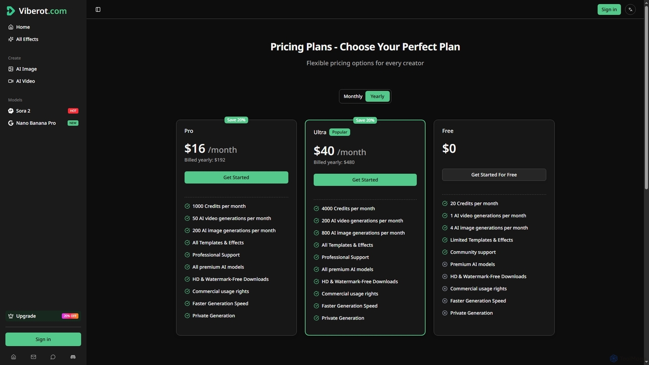 Pricing Plans - Choose Your Perfect Plan | Viberot - AI Video & Image Generator | Create Viral Content in Minutes for Viberot