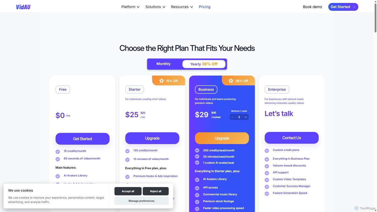 Best AI Video Ads Generator | VidAU - Pricing Plans for VidAU