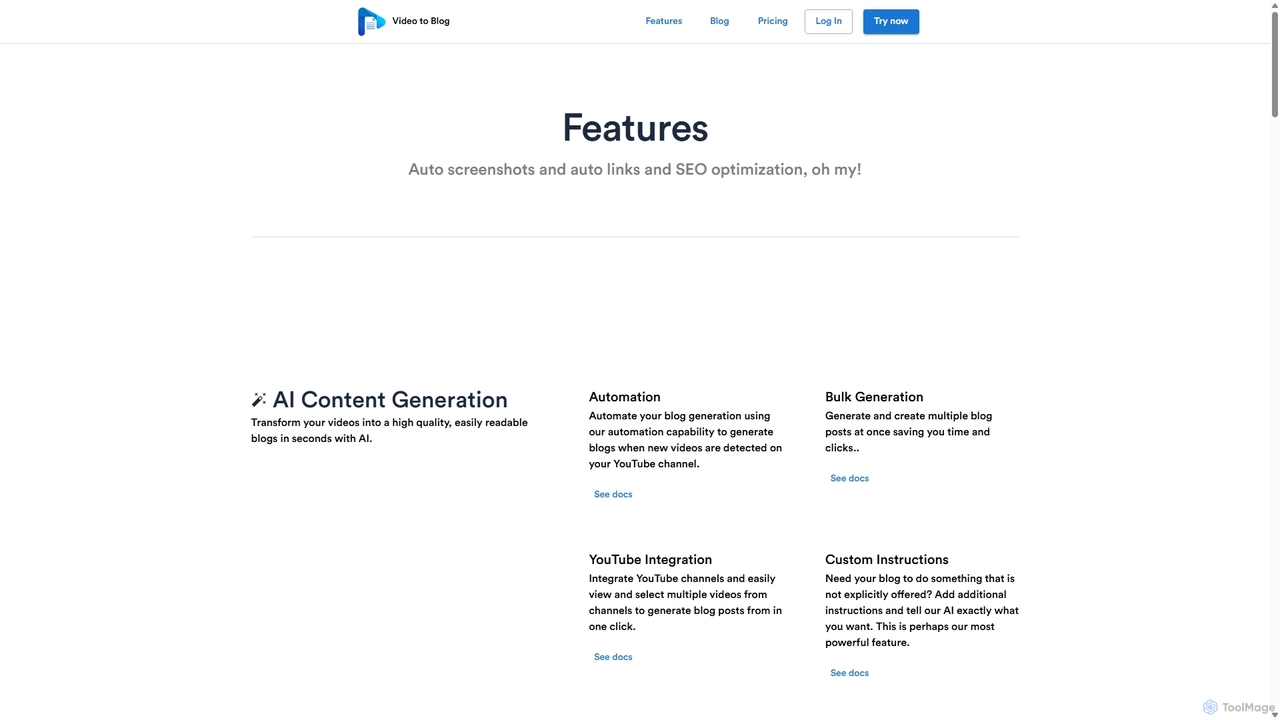 Features | Video To Blog for Video To Blog