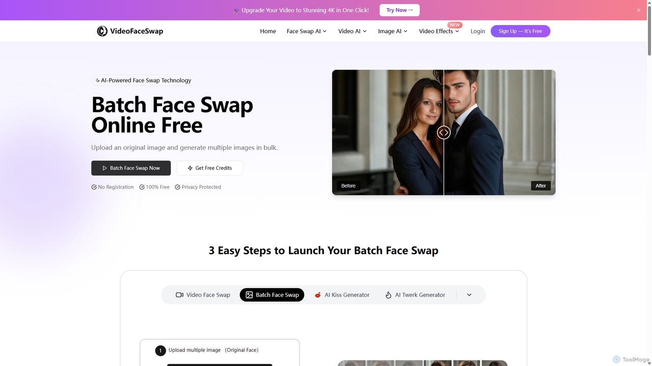 Free Online AI Tool for Batch Face Swap (No Sign-up) for Videofaceswap