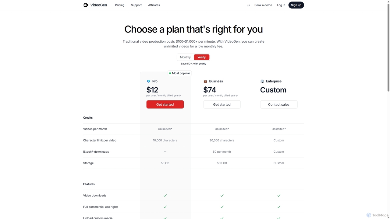 VideoGen - Pricing for VideoGen