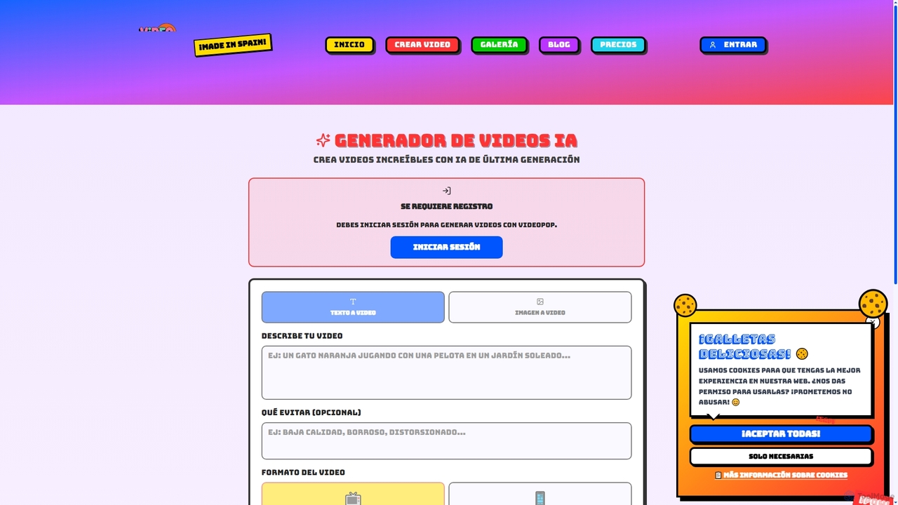 Crear Video con IA Gratis - Generador Texto e Imagen a Video HD | VideoPop AI for VideoPop