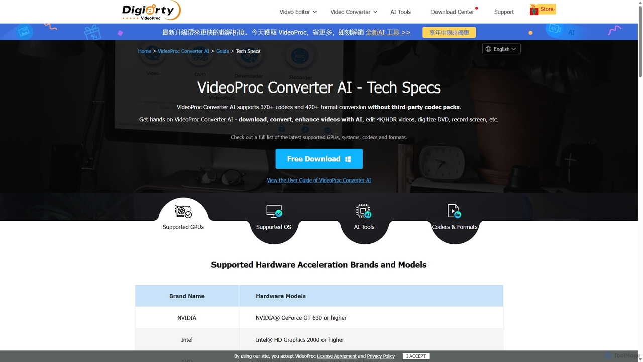 Tech Specs - VideoProc Converter AI| Digiarty Software for VideoProc