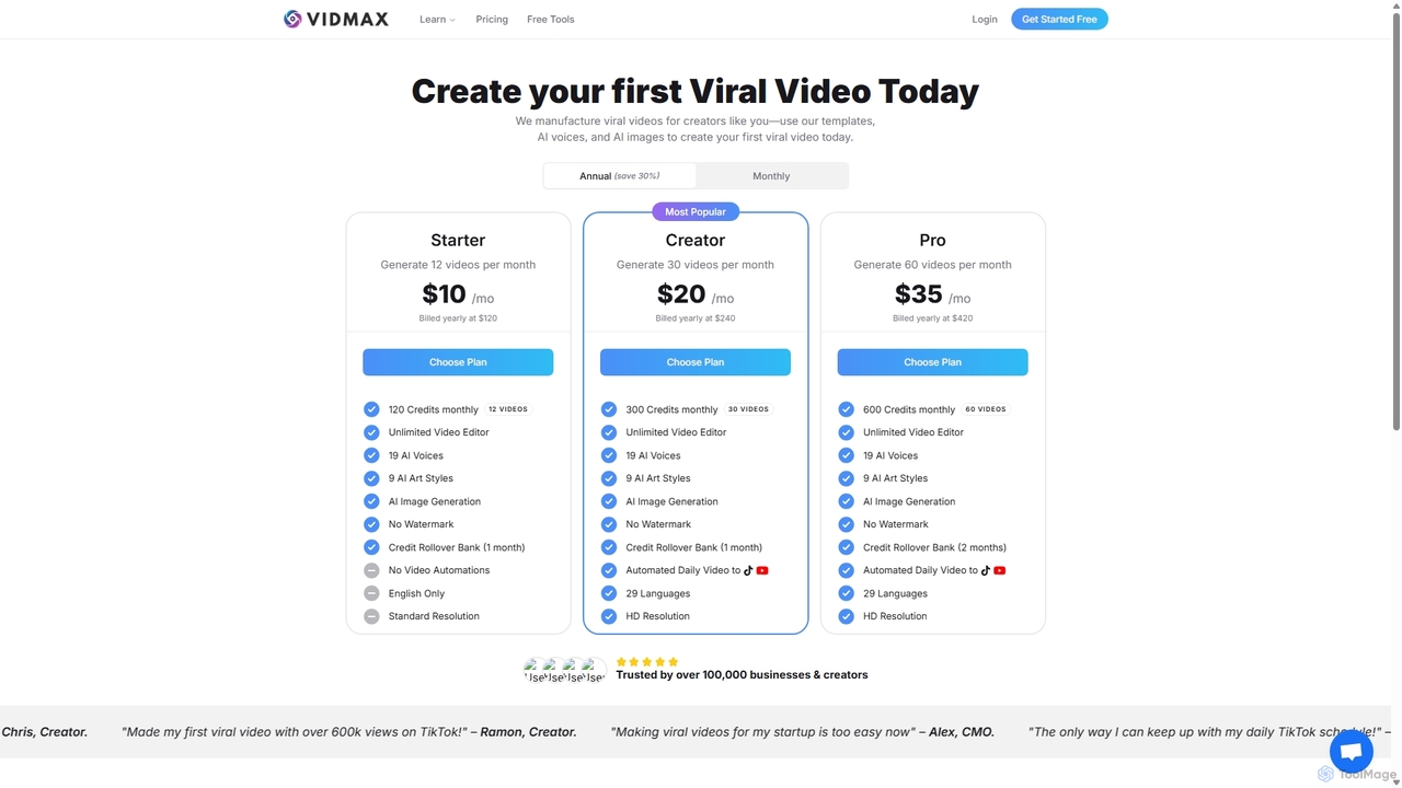 VidMax Pricing - Affordable AI Video Plans | Start Free Today for VidMax