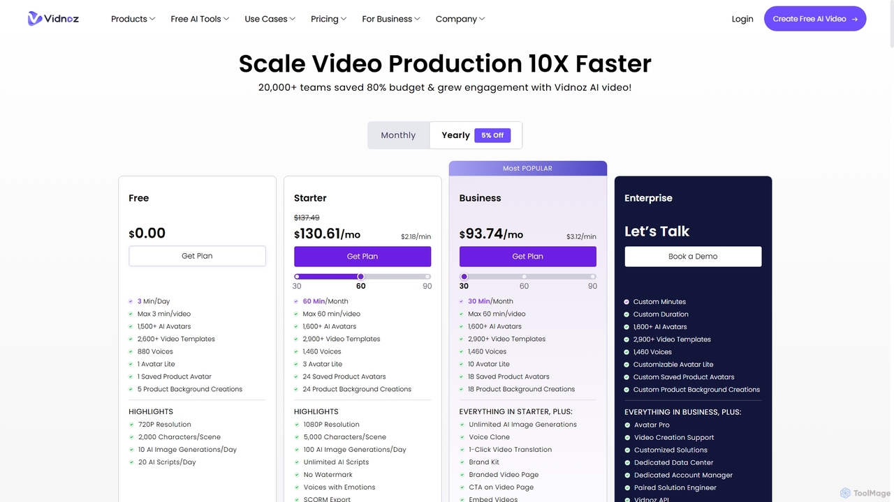 Vidnoz AI Pricing - Choose A Plan That Perfectly Fit Your Needs for Vidnoz