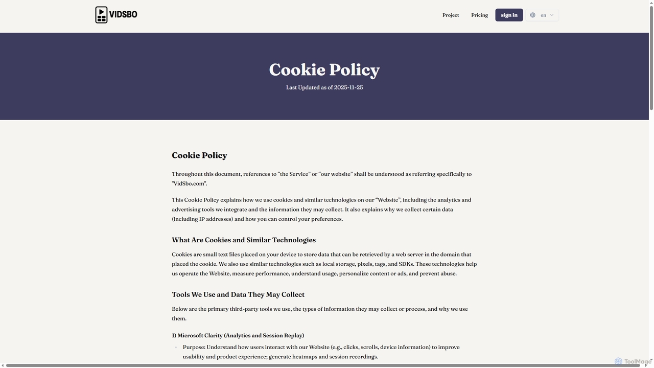 Cookie Policy | VidSbo - AI Storyboard Generator for Vidsbo