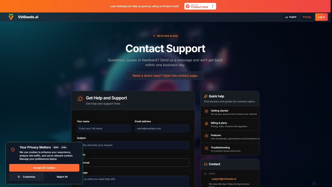 Support – Help & Customer Service | VidSeeds.ai for VidSeeds