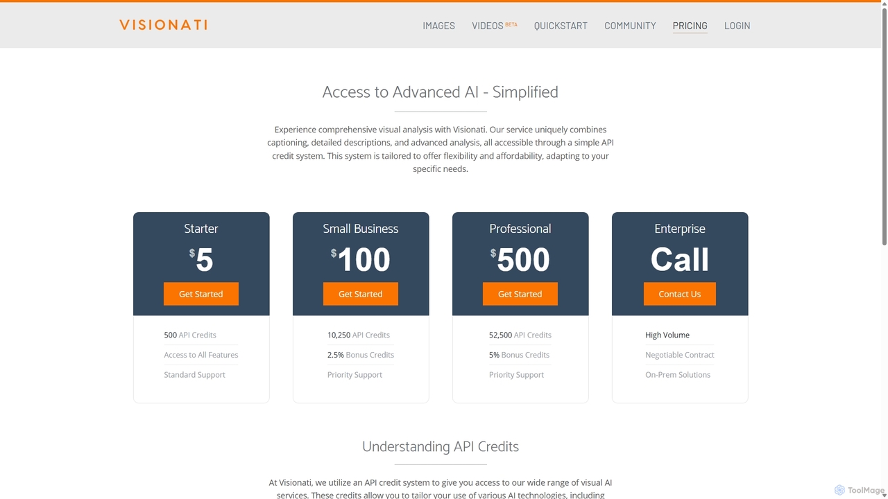 Pricing | Visionati for Visionati
