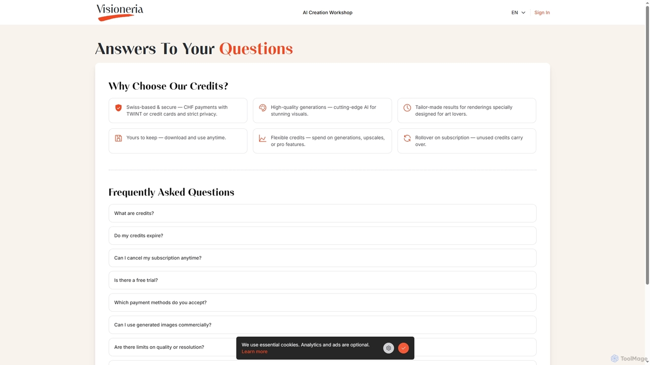 FAQ: Credits, Payments & Ownership | Visioneria for Visioneria