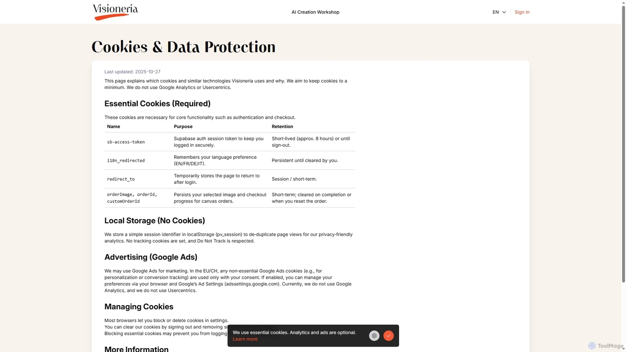 Cookies & Data Protection | Visioneria for Visioneria