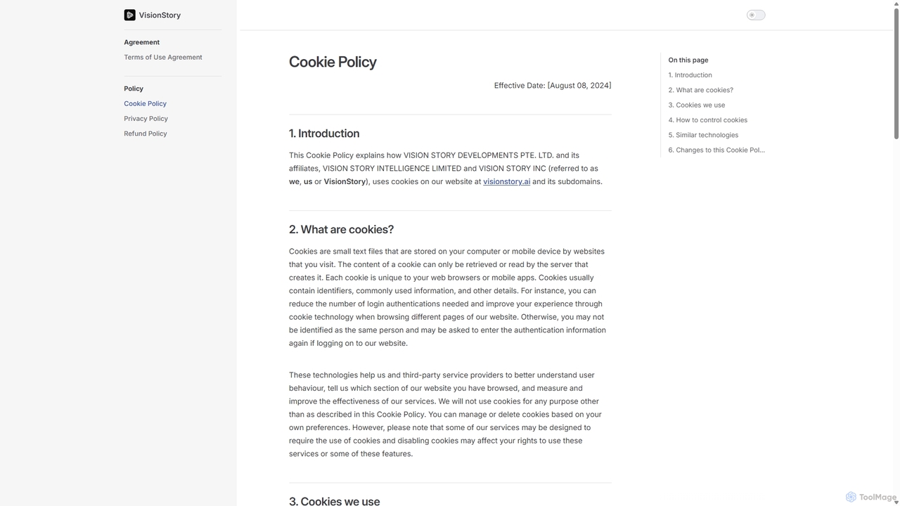 Cookie Policy | VisionStory for VisionStory