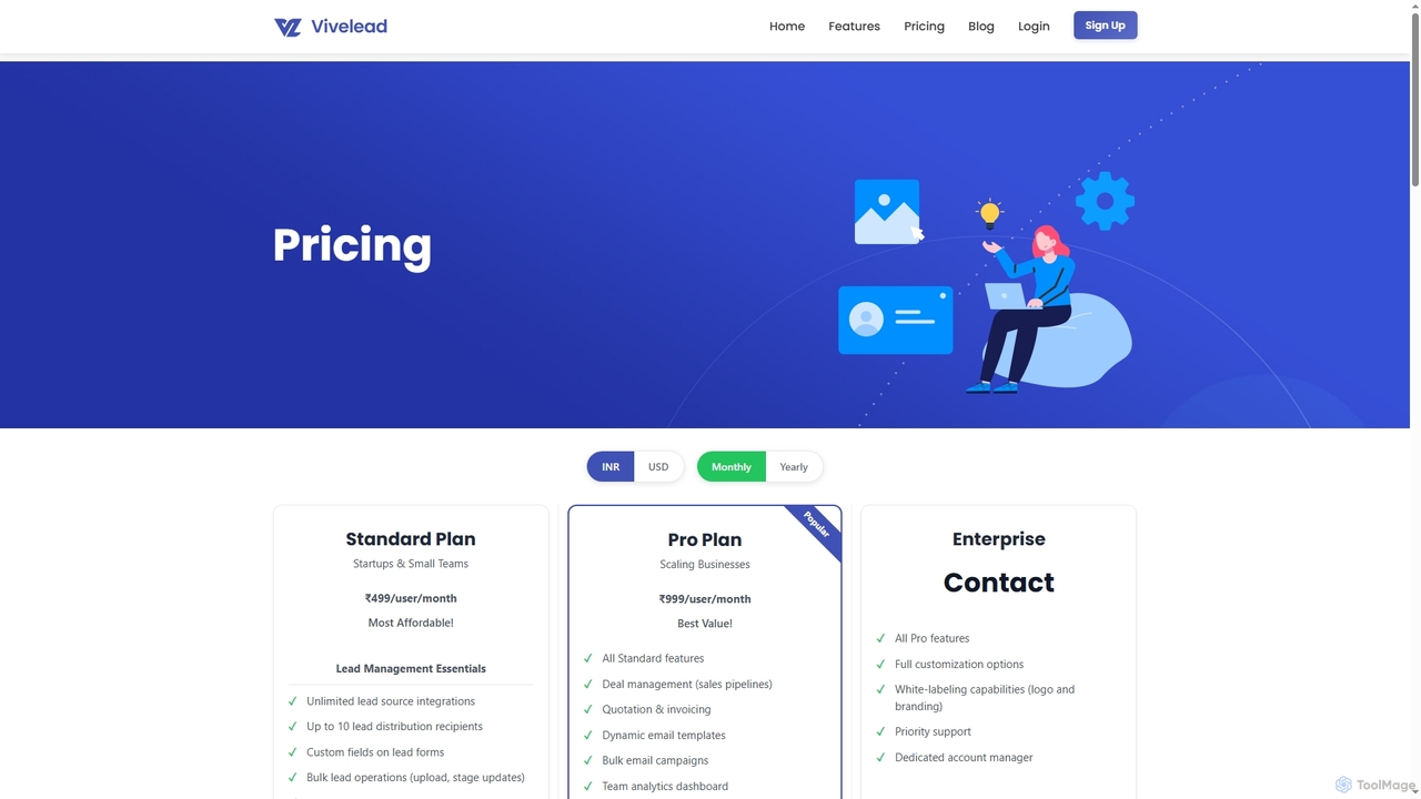 ViveLead Pricing - Affordable CRM Plans Starting at ₹499/month for ViveLead