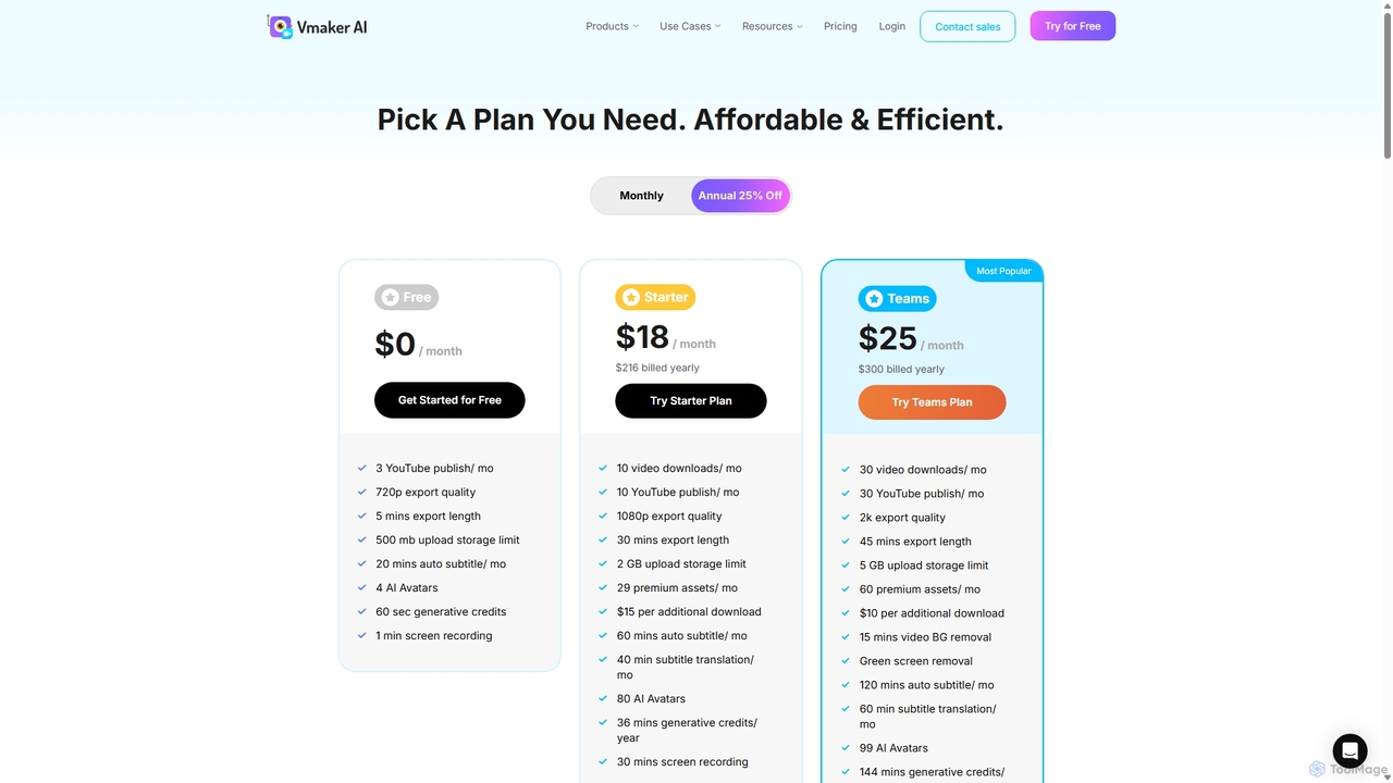 Pricing | Vmaker AI for Vmaker