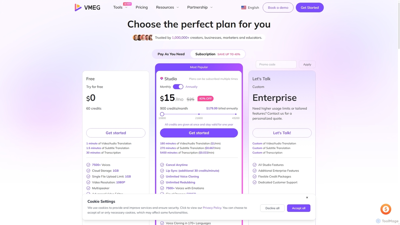 VMEG | Pricing for VMEG