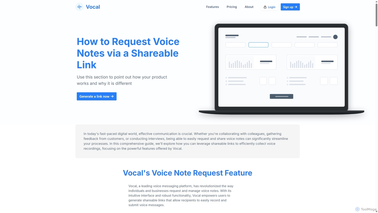 How to request voice notes via a shareable link for Vocal